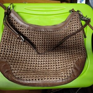 Frye Woven Leather Hobo Bag Dark Brown
